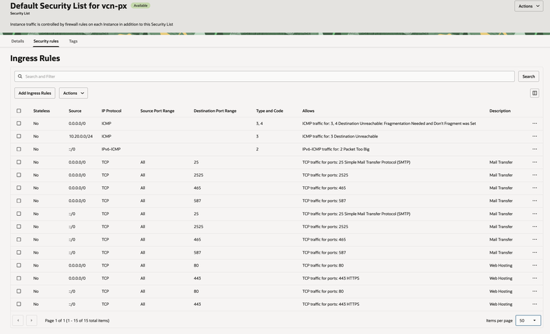 OCI security list ingress rules